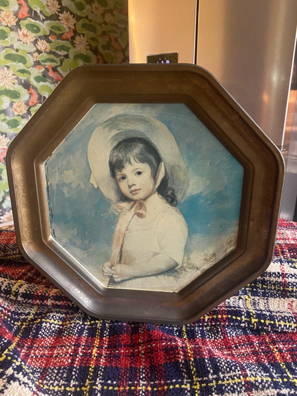 Vintage Tin With Lid and Portrait on Top and Bottom